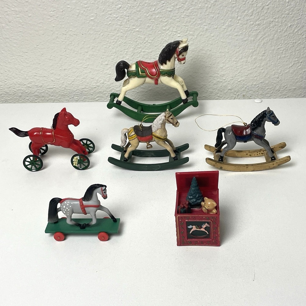 Vintage Trim A Home Rocking Horse Christmas Ornaments Plastic Taiwan Lot of 6